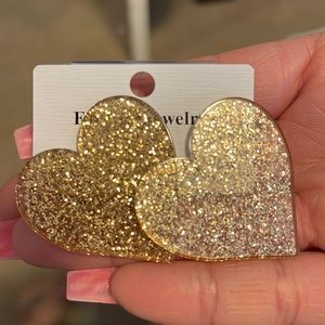 Gold Glitter Heart Earrings